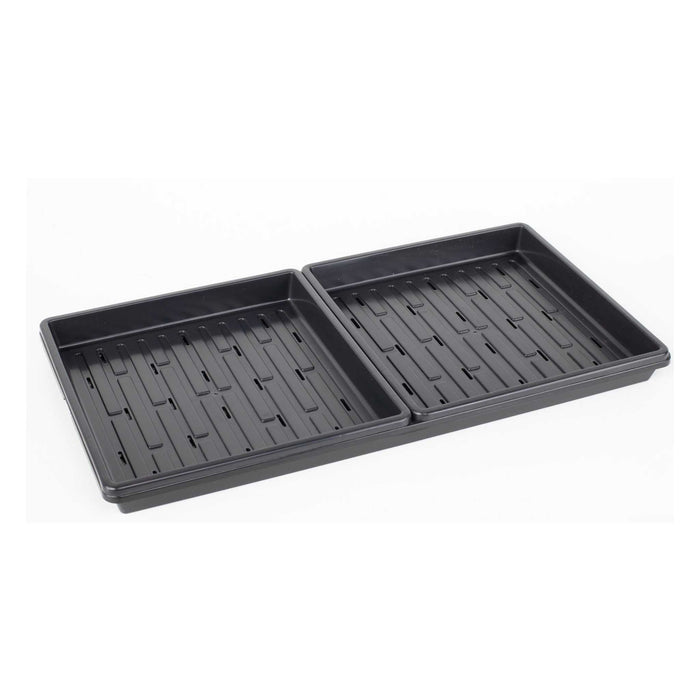 Durable black plastic propagation trays with drainage slots, ideal for seed starting and microgreens.