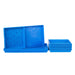 Blue microgreen starter trays: perforated & solid bottom, with a stack of 8 deep hydroponic nursery trays.