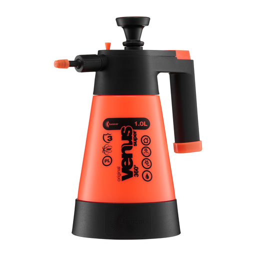 Kwazar Venus Super 360° 1.0L orange & black pressure sprayer for plants, garden & home.