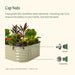 Pearl White raised garden bed featuring food-grade 304 stainless steel cap nuts for safety. Compares cap and standard nuts.