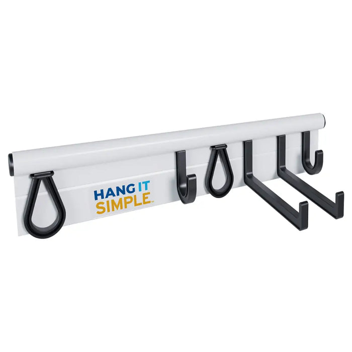Hang It Simple 18in Wall-Mounted Storage System with Adjustable Hooks – Heavy-Duty Organizer for Tools, Brooms – Ideal for Garages & More