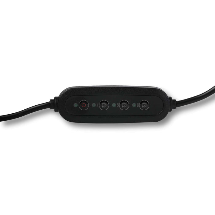 Black inline controller with power button and 8H, 12H, 16H timer settings for LED lights.