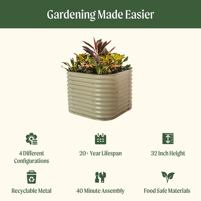 32" Extra Tall 4 In 1 Small Modular Metal Raised Garden Bed Kit