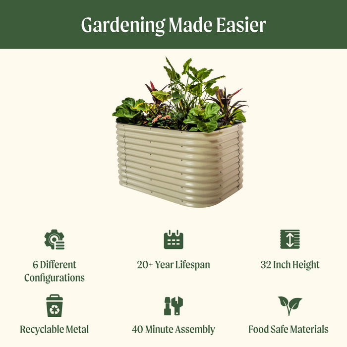 32" Extra Tall 6 In 1 Medium Modular Metal Raised Garden Bed Kit
