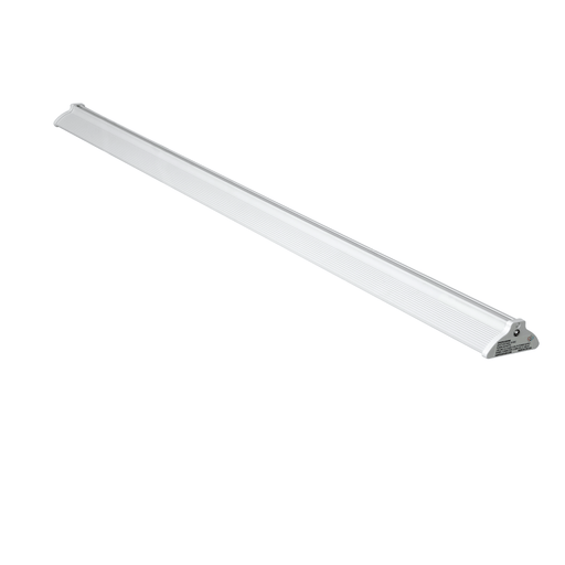 Silver aluminum linear LED light fixture, ideal for under cabinet, display, or task lighting. Modern, energy-efficient.