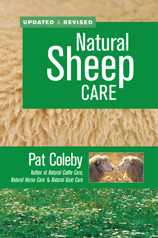 Natural Sheep Care book cover by Pat Coleby. Updated & Revised edition with two sheep, wool texture, and wildflowers.