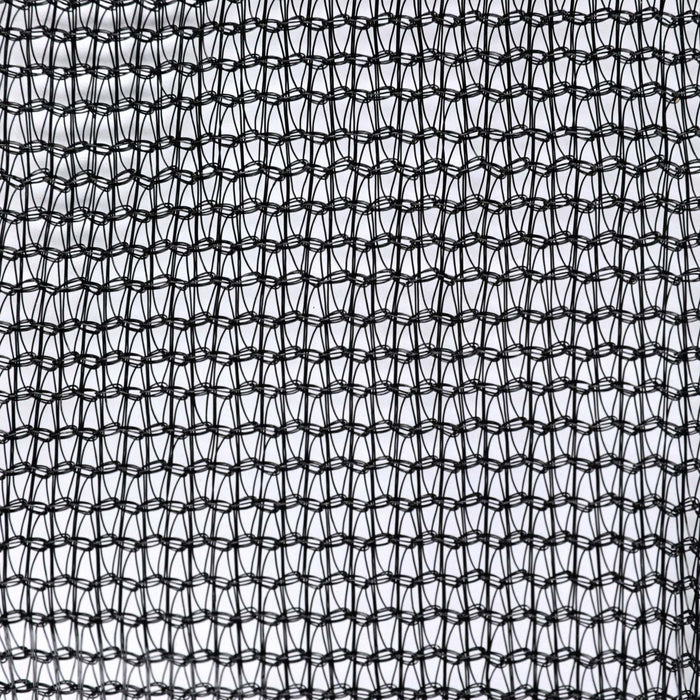 Black woven mesh netting texture. Durable fabric for shade cloth, insect screen, privacy, and construction safety.