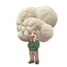 Cartoon man with Hericium erinaceus (Lion's Mane mushroom) 'brain,' for cognitive health & memory support.