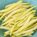 Pile of fresh golden yellow wax beans in a light blue bowl. Organic garden produce, healthy eating.