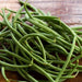 Pile of fresh green beans on a rustic wooden table. Healthy organic vegetable produce.