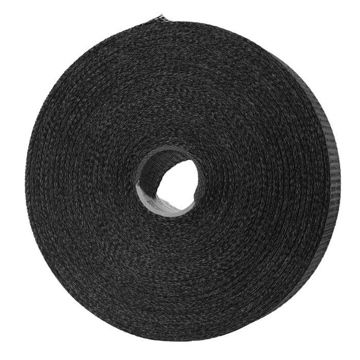 Black reusable hook and loop fastener tape roll for cable management.