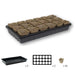 Gardening seed starting kit: black tray with 18 biodegradable peat pots for seedlings.