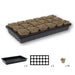 Seed starter kit: black grow tray with 18 biodegradable fiber seed pots for plant propagation and germination.