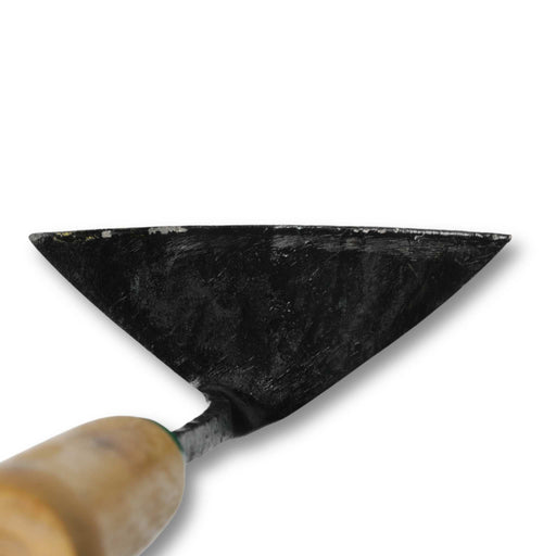 Gardening hoe with a sturdy black triangular blade and wooden handle for weeding and digging.