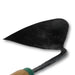 Black garden hoe with a sharp, triangular blade and wooden handle, ideal for weeding and gardening.
