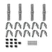 Galvanized shelving hardware kit: 4 poles, 10 U-bolts with nuts, 9 end caps, and 20 self-tapping screws.