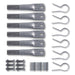 Galvanized steel pipe connectors, R-clips, bolts, nuts, self-tapping screws. Hardware and fasteners for frames.