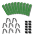 Greenhouse support kit: 10 green ribbed poles, 10 U-bolts, 8 black end caps for garden tunnel frames.