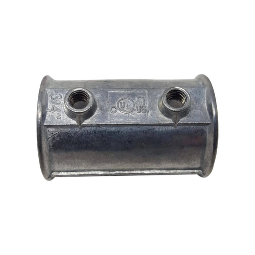 3/4" EMT electrical conduit set screw coupling, CUL US listed, galvanized steel.