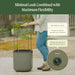 Woman tends plant in modern grey planter with trellis and hidden wheels for flexible patio gardening.