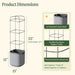 Vego Garden self-watering planter with 55" aluminum trellis, 15" base. UV-resistant shell, 1 cu ft soil, 2.4 gal water.