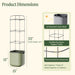 Vertical garden self-watering planter with 55-inch aluminum trellis. UV-resistant pot 15"H x 15"W. Soil 1 cu ft, water 2.4 gal.