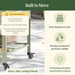 Green mobile utility cart with heavy-duty locking wheels for patio plant moving and garden storage.