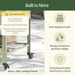 Sage green rolling patio cart with heavy-duty locking wheels, perfect for moving plants, garden supplies, or rearranging outdoor spaces.