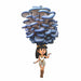 Cartoon Egyptian girl balancing large blue oyster mushroom cluster.