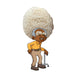 Cartoon senior man with huge white Lions Mane mushroom hair and eye covers, holding a quad-cane.