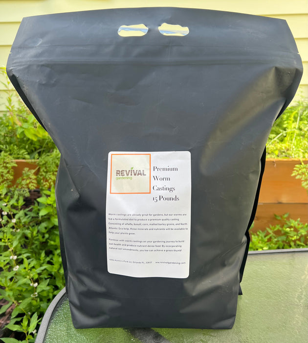 Revival Gardening Premium Worm Castings, 15 lbs. Organic soil amendment for healthy plants & gardens.