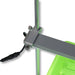Adjustable LED grow light bar on silver stand, illuminating a bright green plant tray. Ideal for indoor gardening.