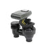 Automatic black irrigation sprinkler valve with dark gray control unit, solar panel, and yellow wires.