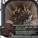 Active vermicompost bin showing decomposing organic waste and a close-up of dark, worm-rich compost.