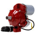 Red circulation pump motor with grey housing, exposed shaft, and power cable. Durable industrial machinery.