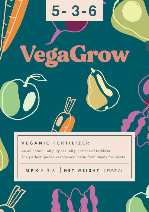 VegaGrow Veganic Fertilizer 5-3-6 NPK, all-natural plant-based garden fertilizer for fruits & vegetables, 6 lbs.