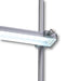 Linear LED light fixture with aluminum housing, clamped to a vertical metal pole with measurement markings.