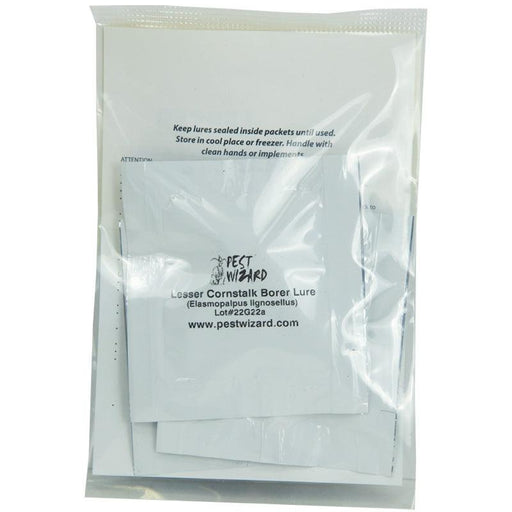 Pest Wizard Lesser Cornstalk Borer Lure, Elasmopalpus lignosellus pheromone trap refill, in sealed packets.