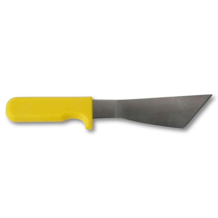 Yellow handle angled utility scraper knife, ideal for trimming and removal tasks.