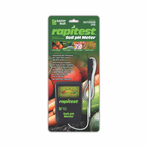 Luster Leaf Rapitest Soil pH Meter. Accurately tests garden soil's acid and alkaline levels for plant health.