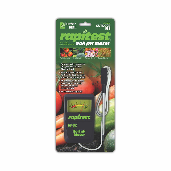 Luster Leaf Rapitest Soil pH Meter. Accurately tests garden soil's acid and alkaline levels for plant health.