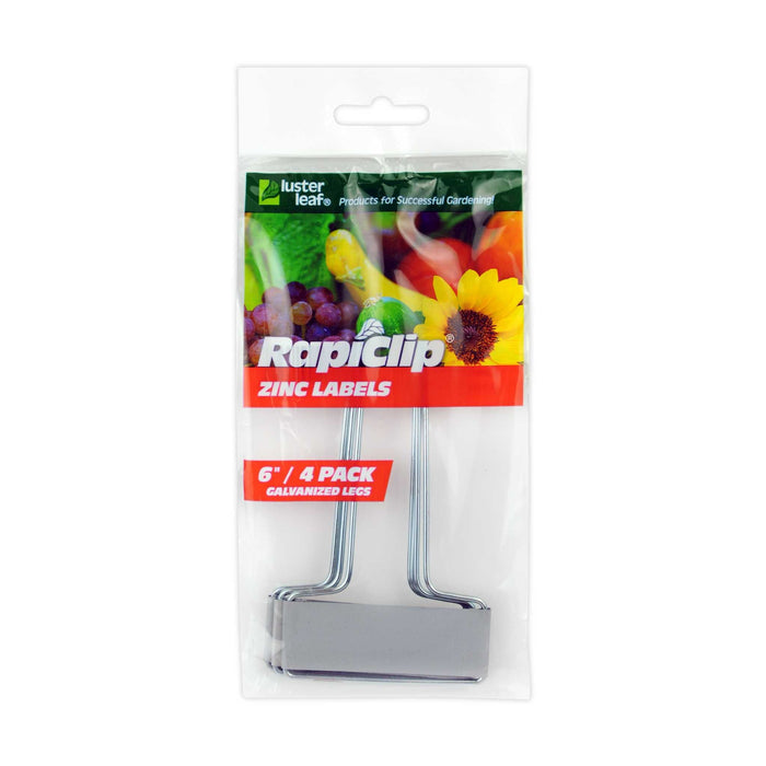 Luster Leaf RapiClip 6" zinc plant labels, 4-pack with galvanized legs. Durable garden markers for plants.
