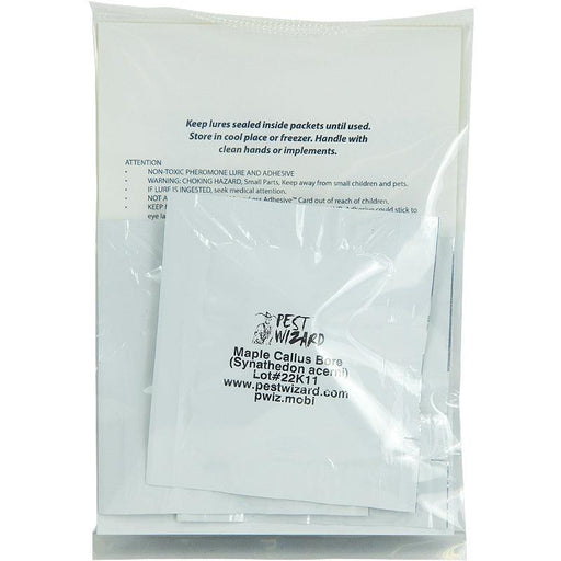 Pest Wizard non-toxic pheromone lure for Maple Callus Bore. Sealed packets for pest control and insect trapping.