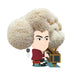 Cartoon Mozart playing piano with a large Lion's Mane mushroom as his powdered wig. Fungi, brain health, cognitive support.