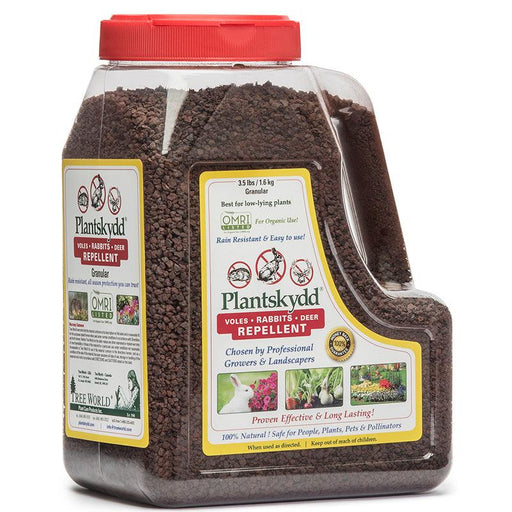 Plant Skydd 3.5lb granular vole, rabbit, deer repellent. OMRI organic, natural, rain resistant garden & plant protection.