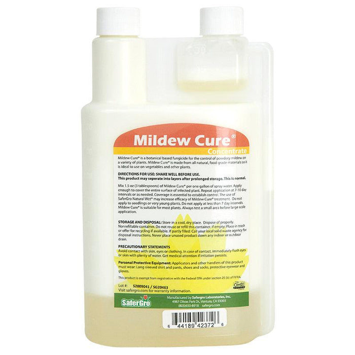 SaferGro Mildew Cure Concentrate botanical fungicide for organic powdery mildew control on plants and vegetables.