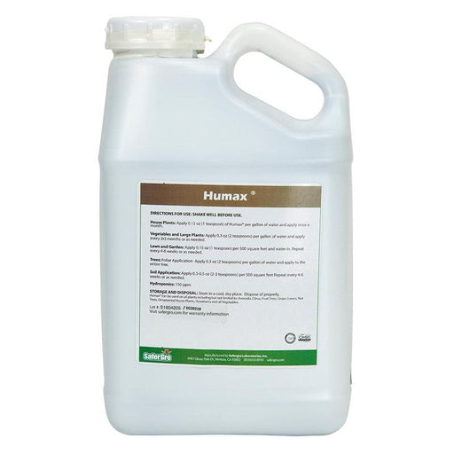 Humax SaferGro liquid plant fertilizer for garden, indoor plants, soil, and hydroponics.