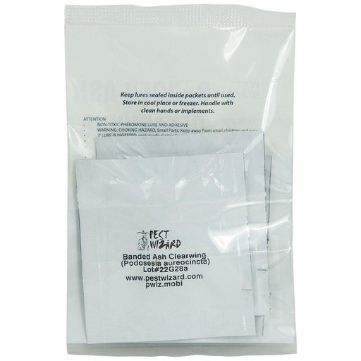 Pest Wizard Banded Ash Clearwing (Podosesia aureocincta) pheromone lure packets. Non-toxic insect trap for pest control.