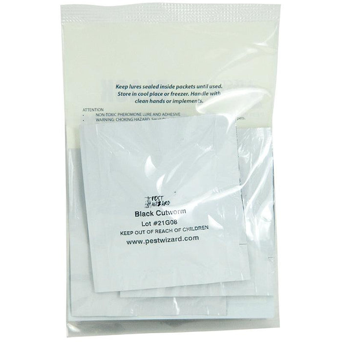 Pest Wizard Black Cutworm pheromone lure packets. Non-toxic insect trap for garden pest control.