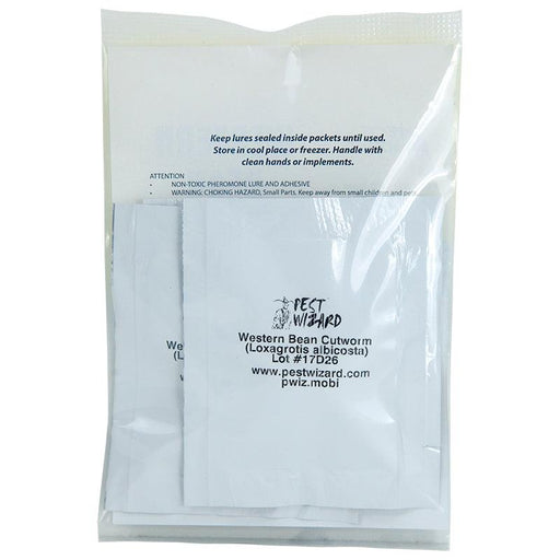 Pest Wizard Western Bean Cutworm (Loxagrotis albicosta) pheromone lures in sealed packets. Non-toxic pest control.